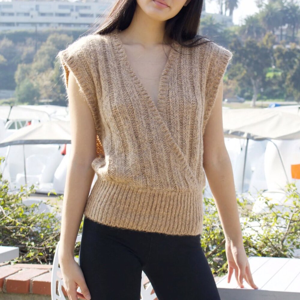 Christian Dior Separates ivory cream cross front layer open sweater vest S